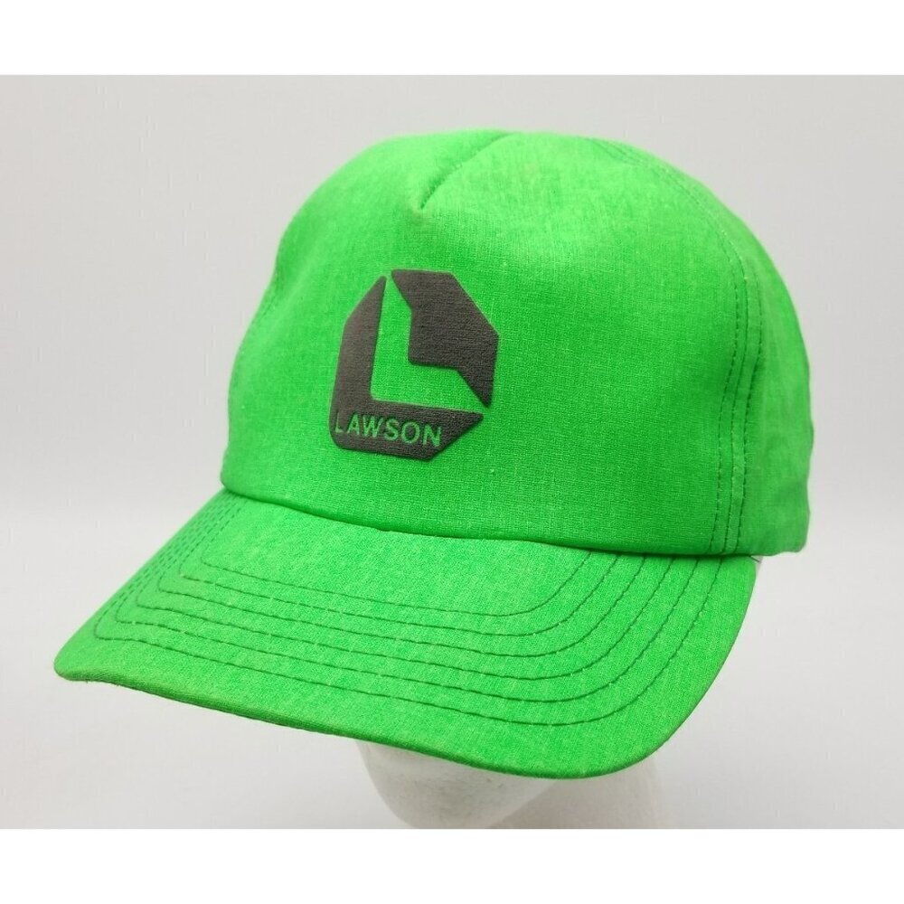 Vintage LAWSON PRODUCTS Made in USA Neon Green Trucker Hat Snapback Dad Cap